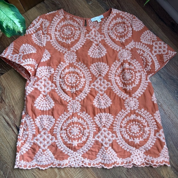 Anthropologie Peach Embroidered Blouse - Picture 3 of 8